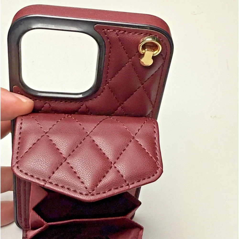 Crossbody Womens Leather Zipper Magnetic Card Wallet Phone Case Purse‎ Wine NEW